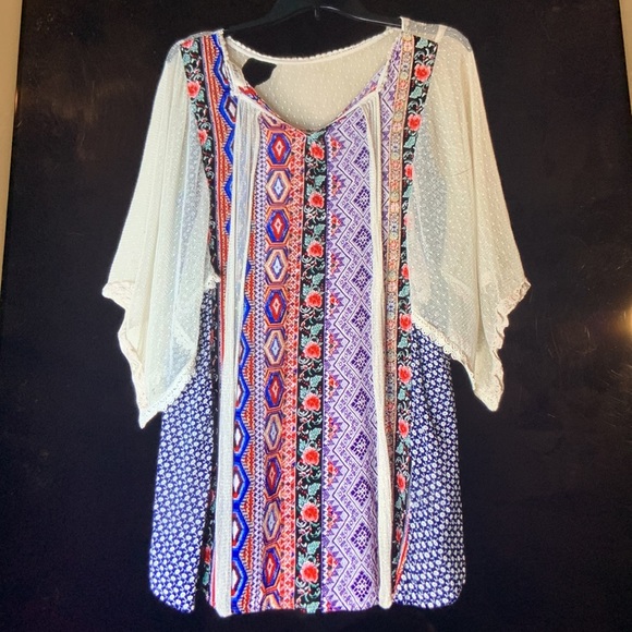 Boho Chic Umgee Tribal Print Dress with Sheer Lace Sleeves – Size M - Picture 5 of 6